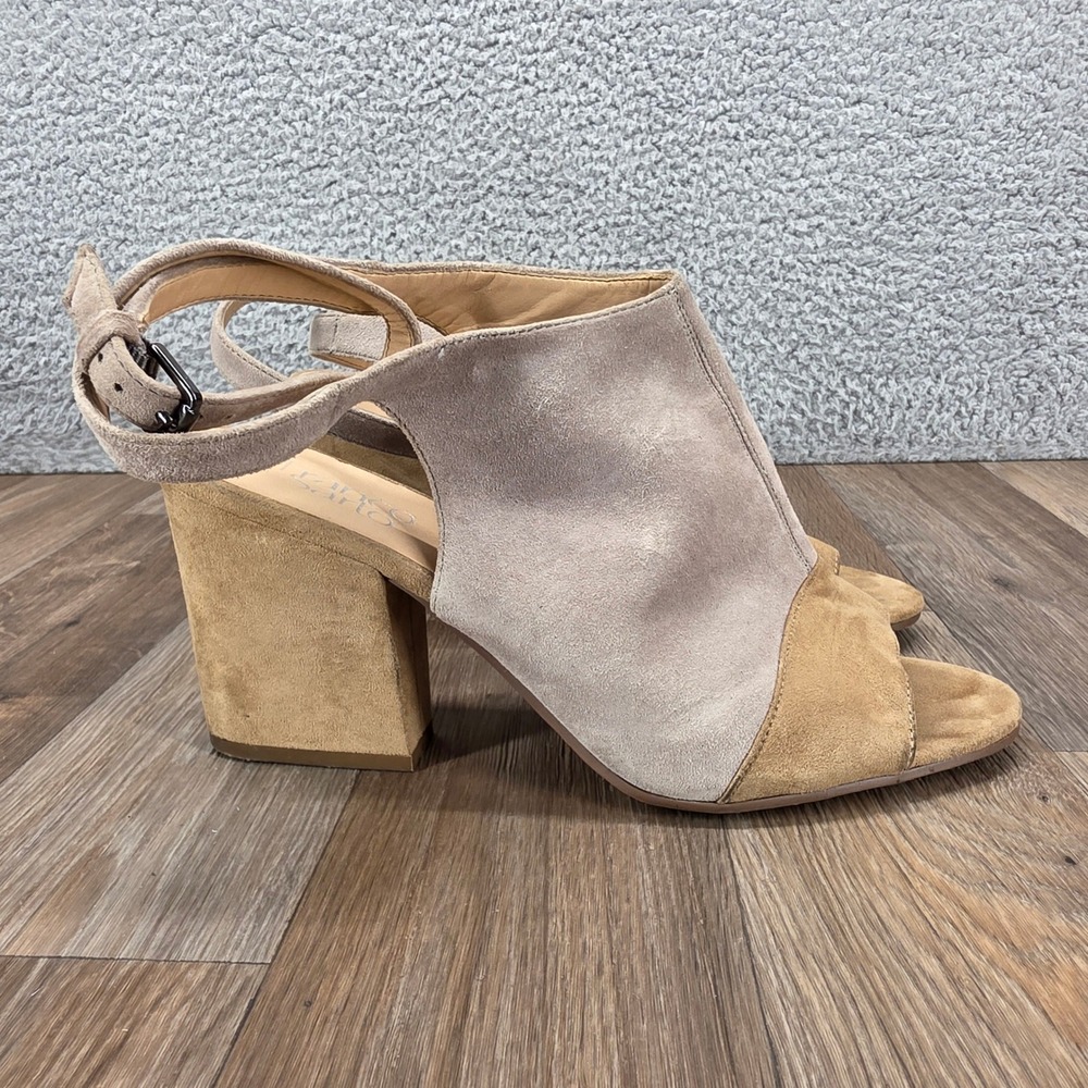 Franco Sarto Franchesca Suede Two Tone Block Heel Sandals Tan Beige 10M